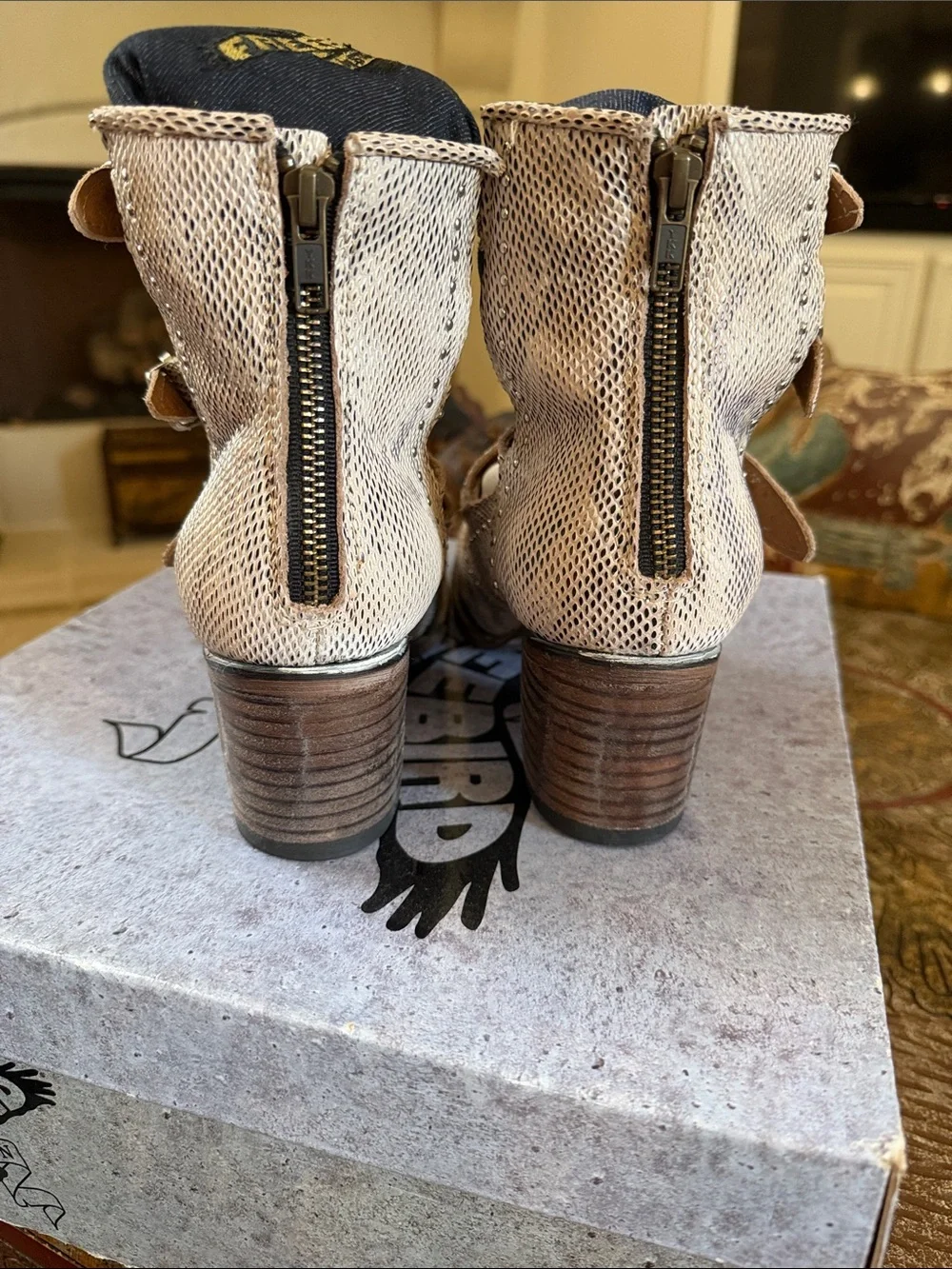 Freebird by Steven Felicity Snake Print Ankle Boots in Black and White Sz 11